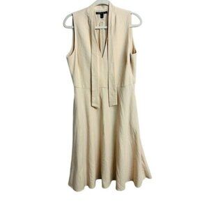 Black Halo Women Sleeveless Minimalistic V-Neck Beige A-Line Midi Dress Sz 16